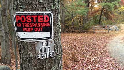 No trespassing sign courtesy Norma Sutcliffe